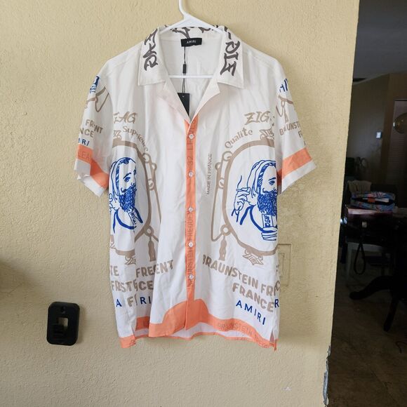 NWT Amiri  Zig-Zag Button Up Shirt Mens XXL All Over Print Short Sleeves - Picture 2 of 9